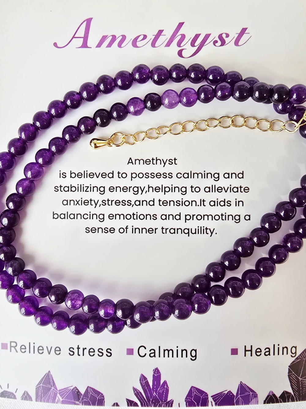 Amethyst  Purple Beaded Necklace / Bracelet with Gold Chain Accent